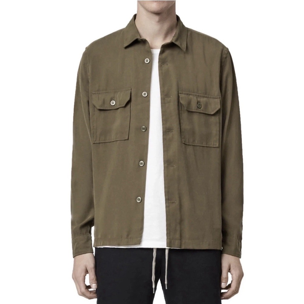 Allsaints "Brevet" Overshirt Lightweight Shacket Khaki Green Size XXL Relaxed